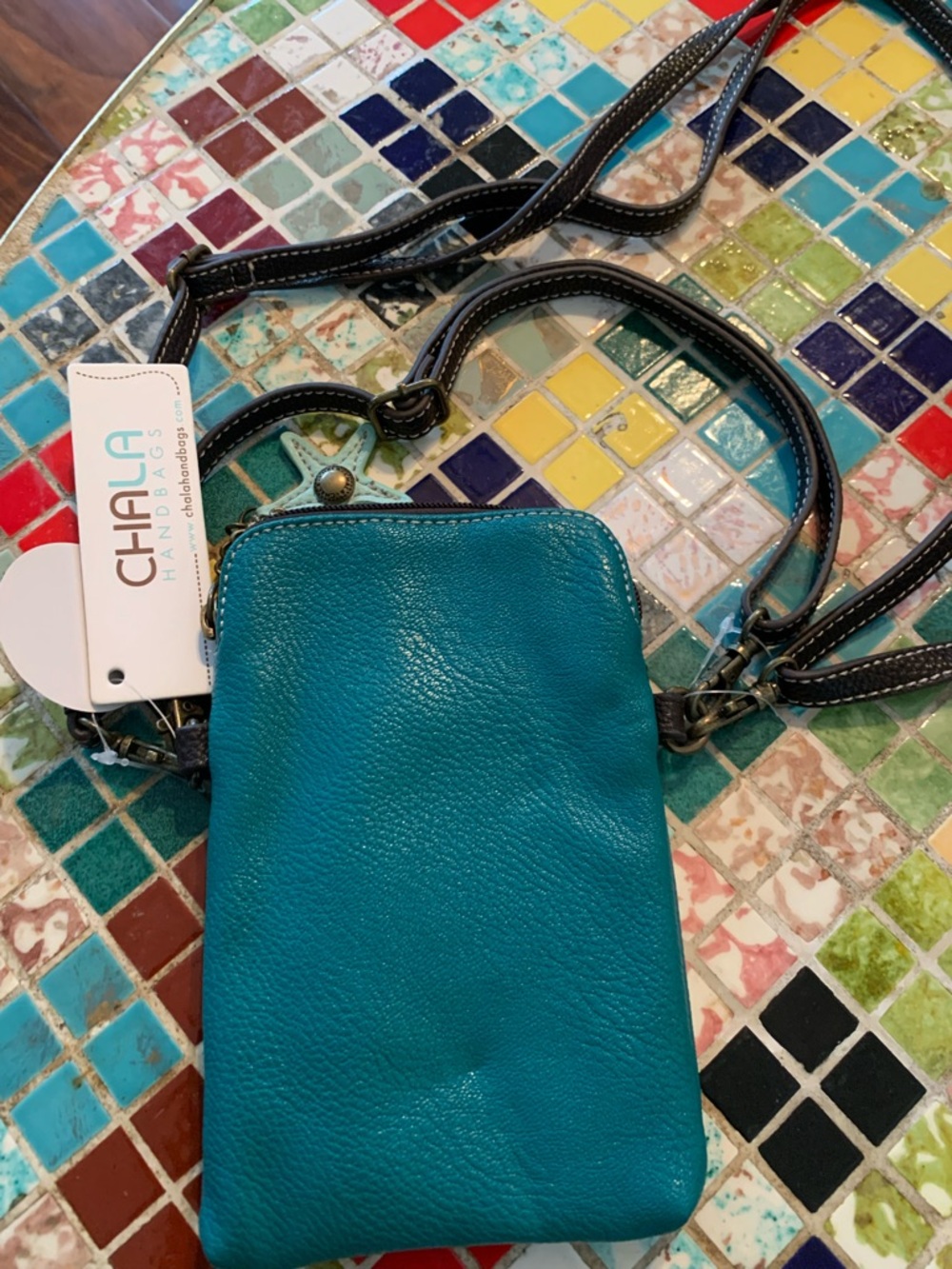 Chala Teal Convertible Crossbody with Flower Charm - Picture 8 of 11